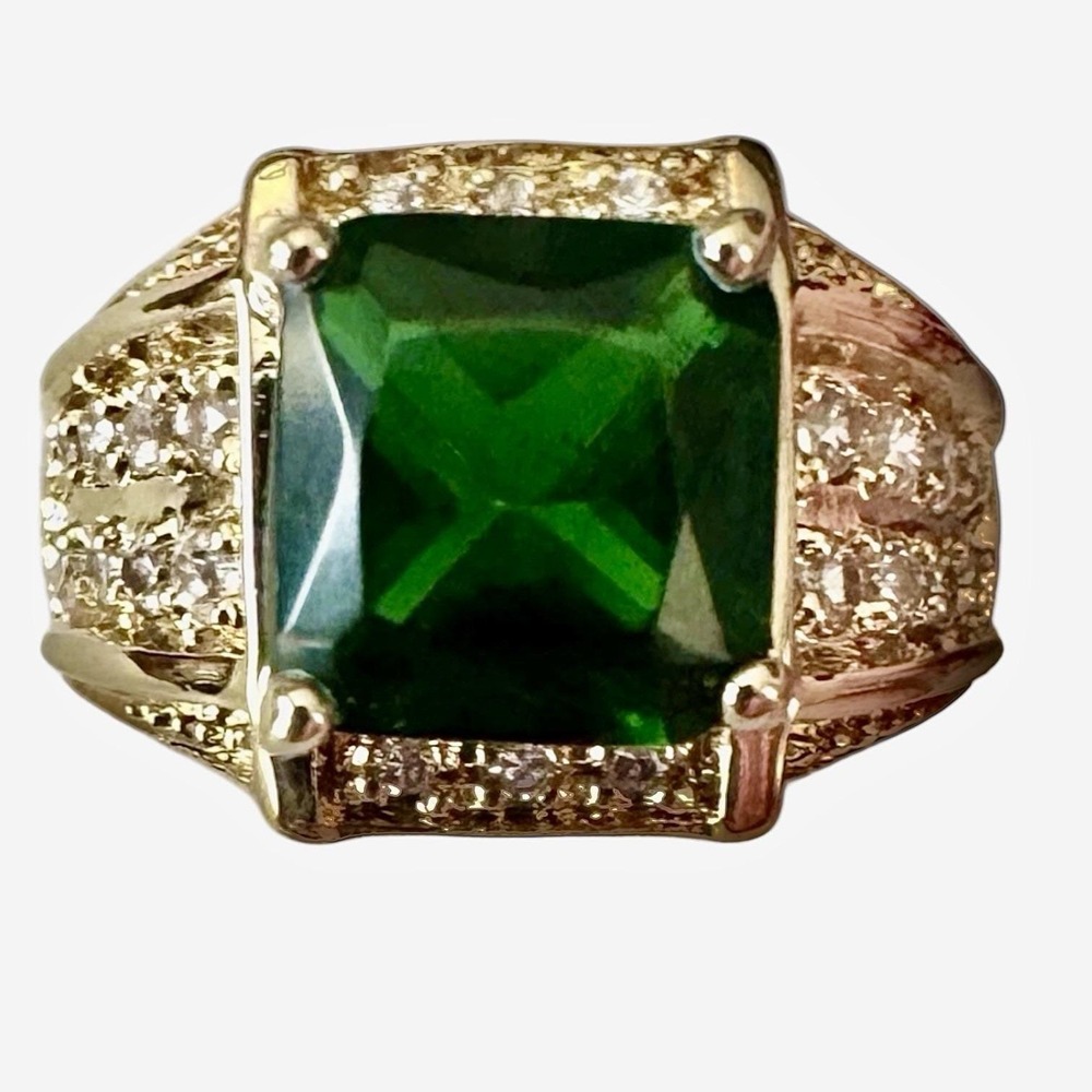 JBK Camrose Kross Green Emerald Cut Halo Ring Gold Tone Sz 6